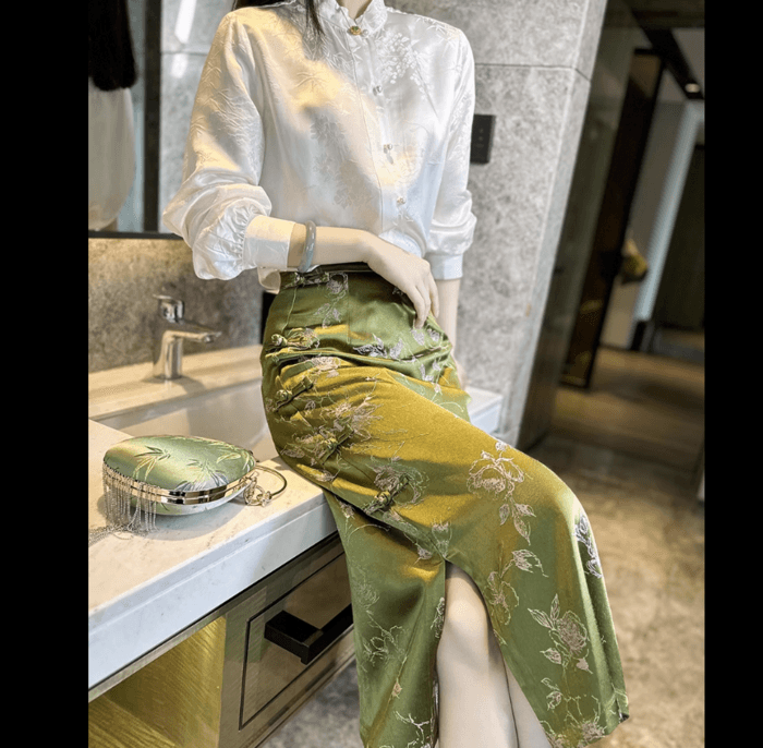 チャイナ服 フラワーエンブロイダリーチャイナスカート