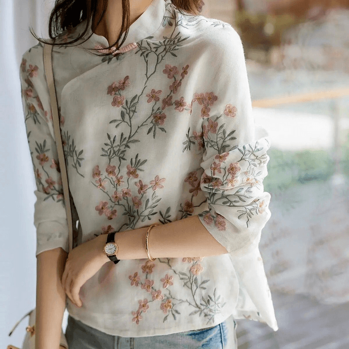 チャイナ服 桃の花がレトロなチャイナブラウス