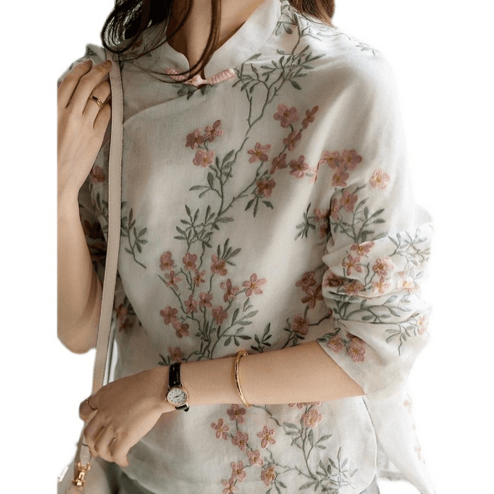 チャイナ服 桃の花がレトロなチャイナブラウス