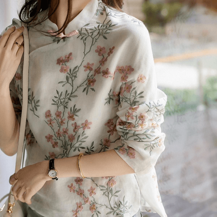 チャイナ服 桃の花がレトロなチャイナブラウス