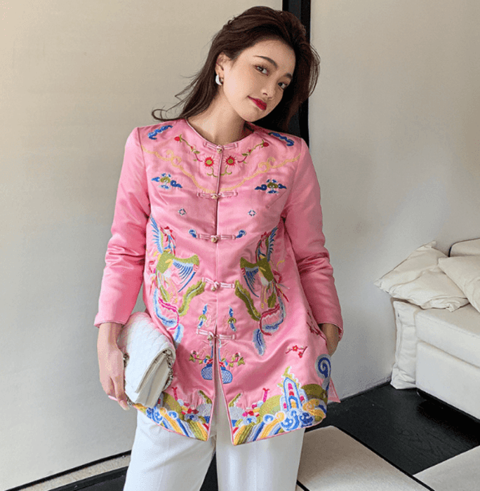 チャイナ服 カラフルな柄のチャイナジャケット