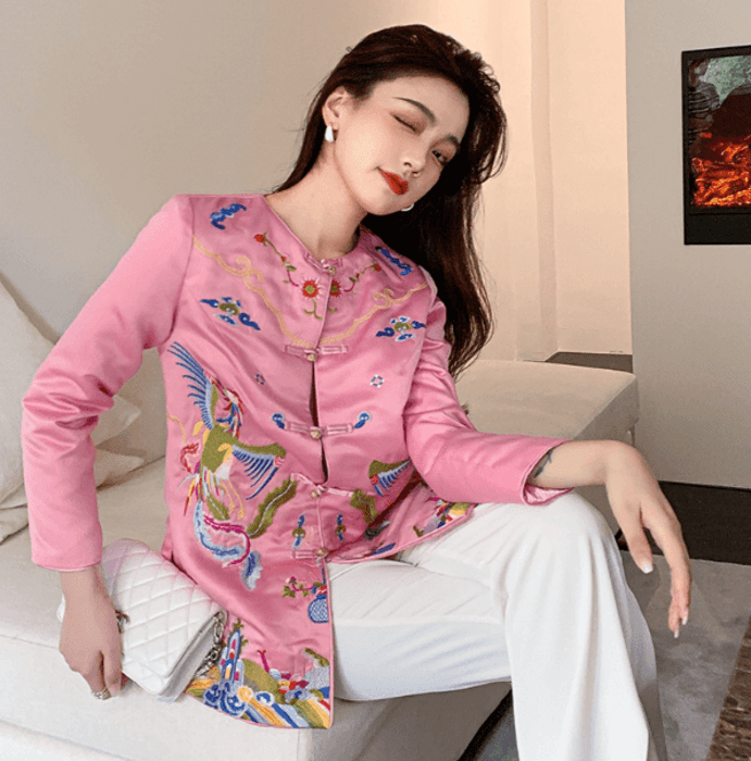 チャイナ服 カラフルな柄のチャイナジャケット