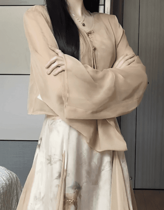 チャイナ服 フレアスリーブのベージュチャイナジャケット