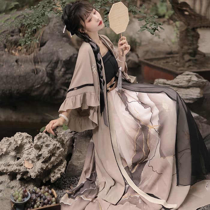 チャイナ服 エレガントブラウングレー中華ロリータセット