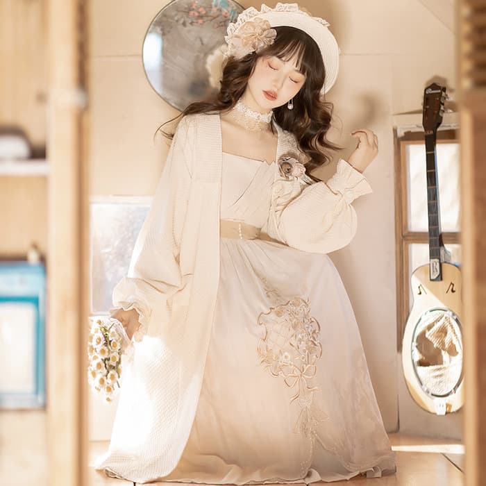チャイナ服 クリームカラークラシック中華ロリータドレス