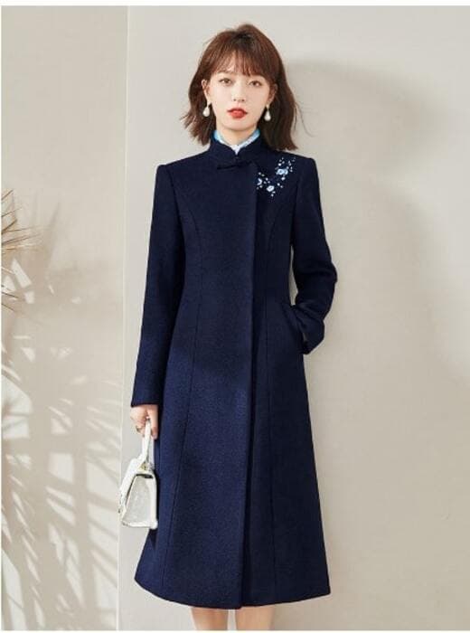 チャイナ服 刺繍入り チャイナ ウールコート