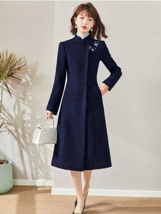 チャイナ服 刺繍入り チャイナ ウールコート