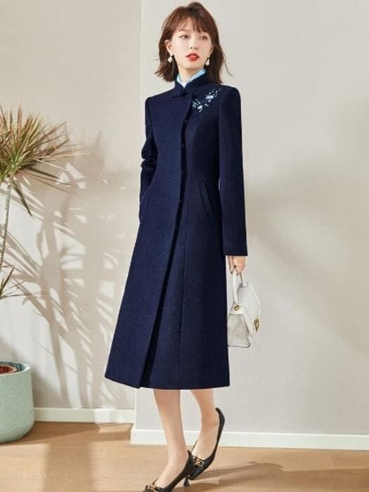 チャイナ服 刺繍入り チャイナ ウールコート