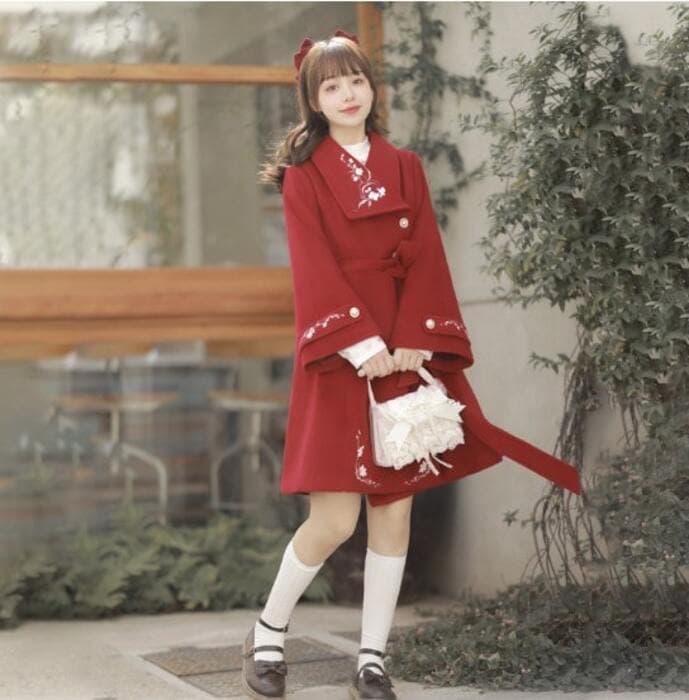 チャイナ服 チャイナ風刺しゅう入りウールコート