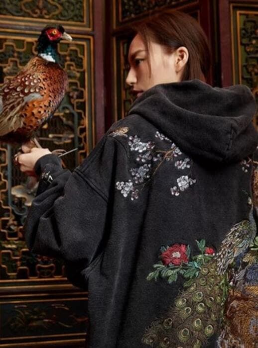 チャイナ服 「孔雀花」 刺繍チャイナ パーカー