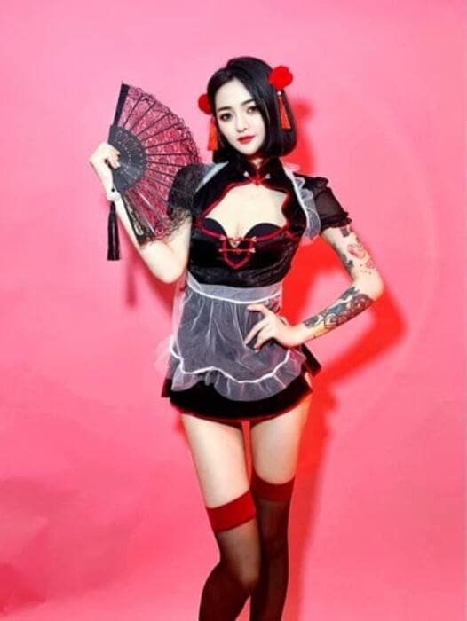 赤装飾 ブラックチャイナドレス