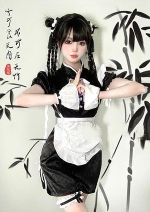 パンダカラー メイド風チャイナドレス