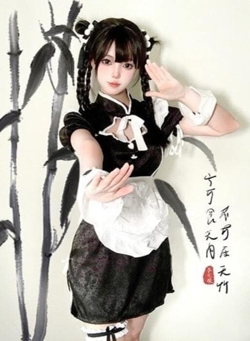 パンダカラー メイド風チャイナドレス