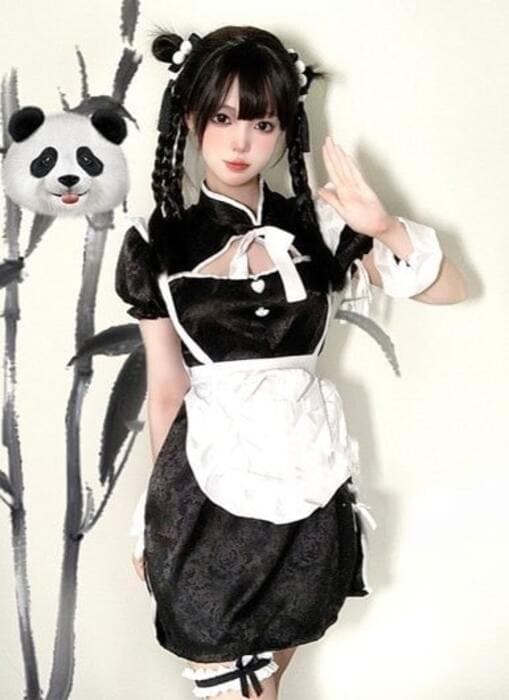 パンダカラー メイド風チャイナドレス