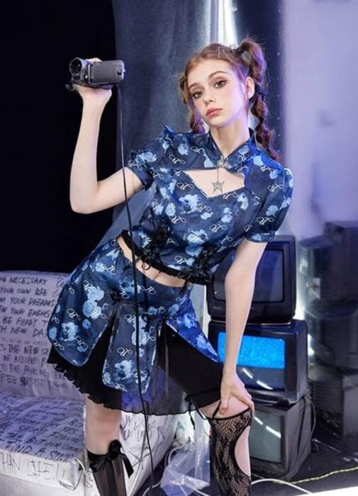 チャイナ服 ブルーローズ チャイナドレス