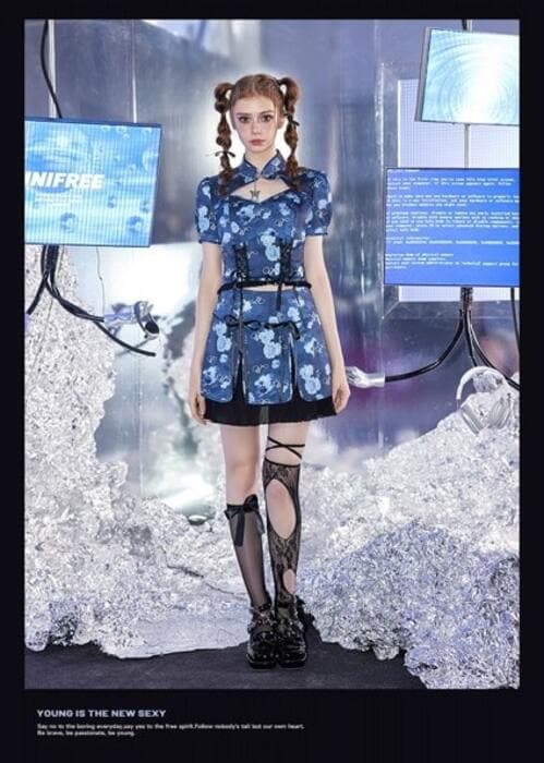 チャイナ服 ブルーローズ チャイナドレス