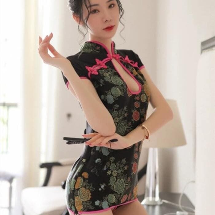 ピンクライン 花柄チャイナドレス