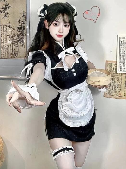 ハートリボン メイド風 チャイナワンピース