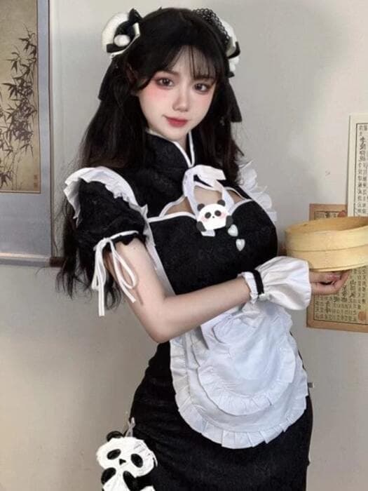 ハートリボン メイド風 チャイナワンピース
