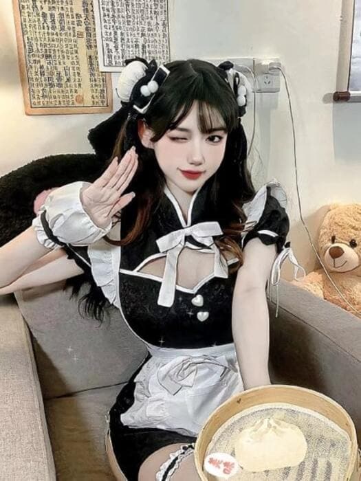 ハートリボン メイド風 チャイナワンピース