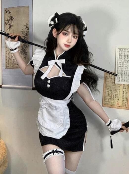 ハートリボン メイド風 チャイナワンピース