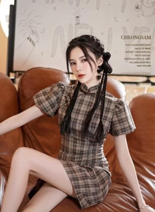 クラシカルチェック ブラウンチャイナワンピース