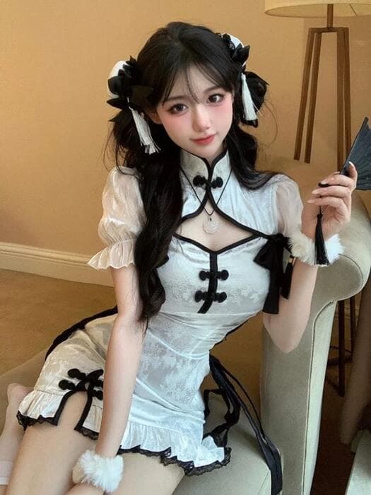 チャイナ服 パンダカラー サテン チャイナドレス