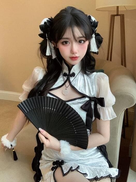 チャイナ服 パンダカラー サテン チャイナドレス