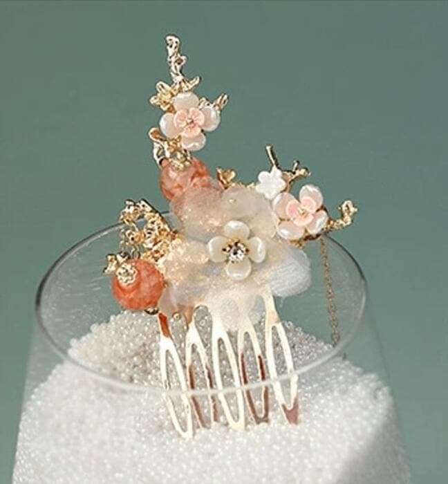満開の花と満月 チャイナ髪飾り