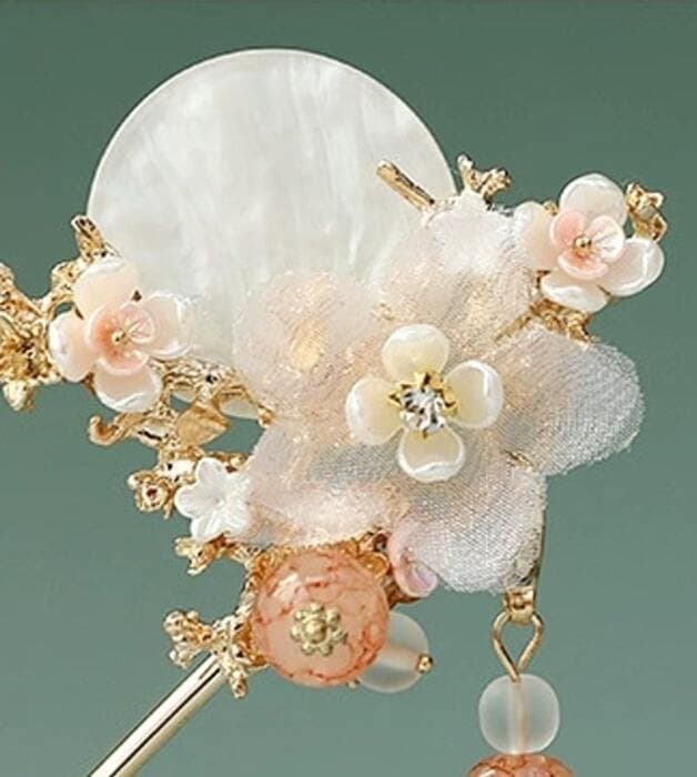 満開の花と満月 チャイナ髪飾り