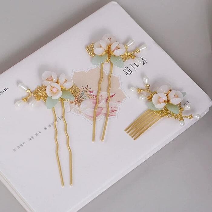 翡翠小花 チャイナ髪飾り