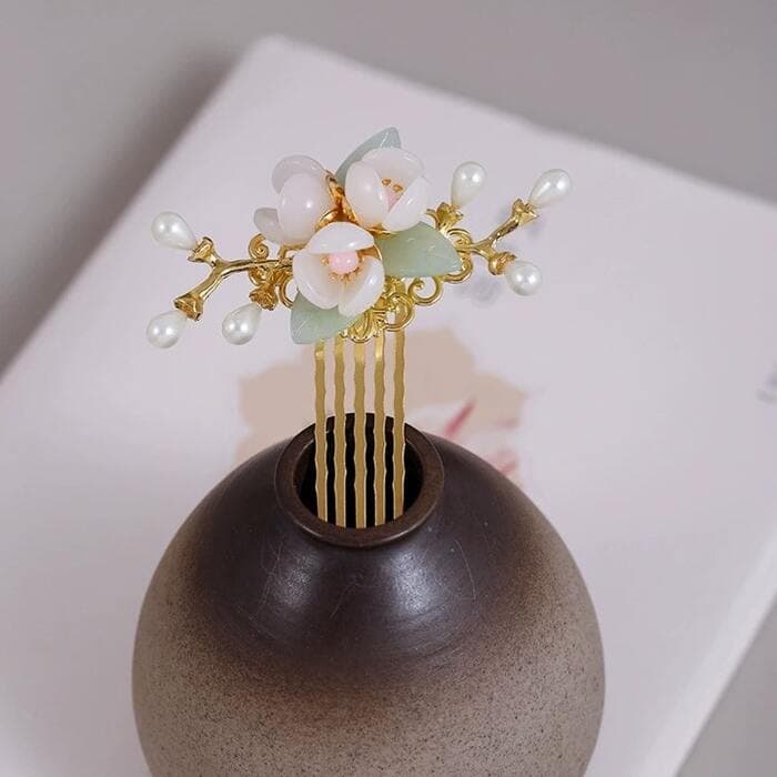 翡翠小花 チャイナ髪飾り