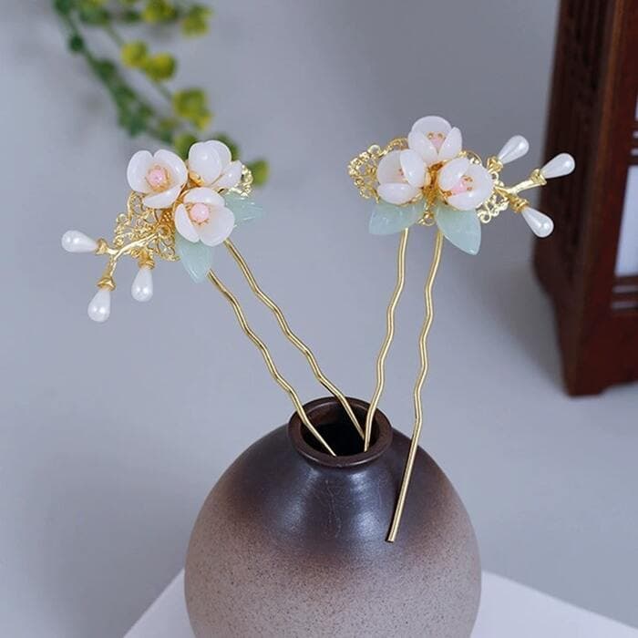 翡翠小花 チャイナ髪飾り