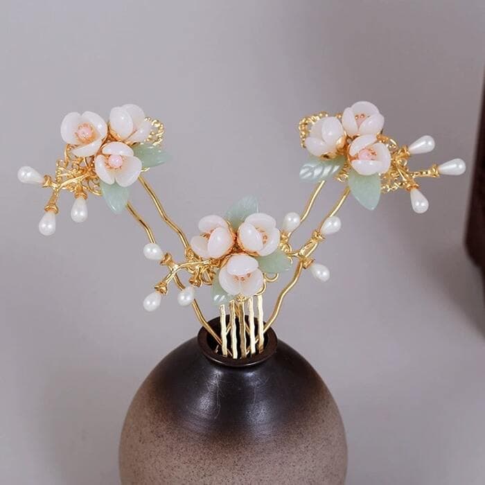 翡翠小花 チャイナ髪飾り