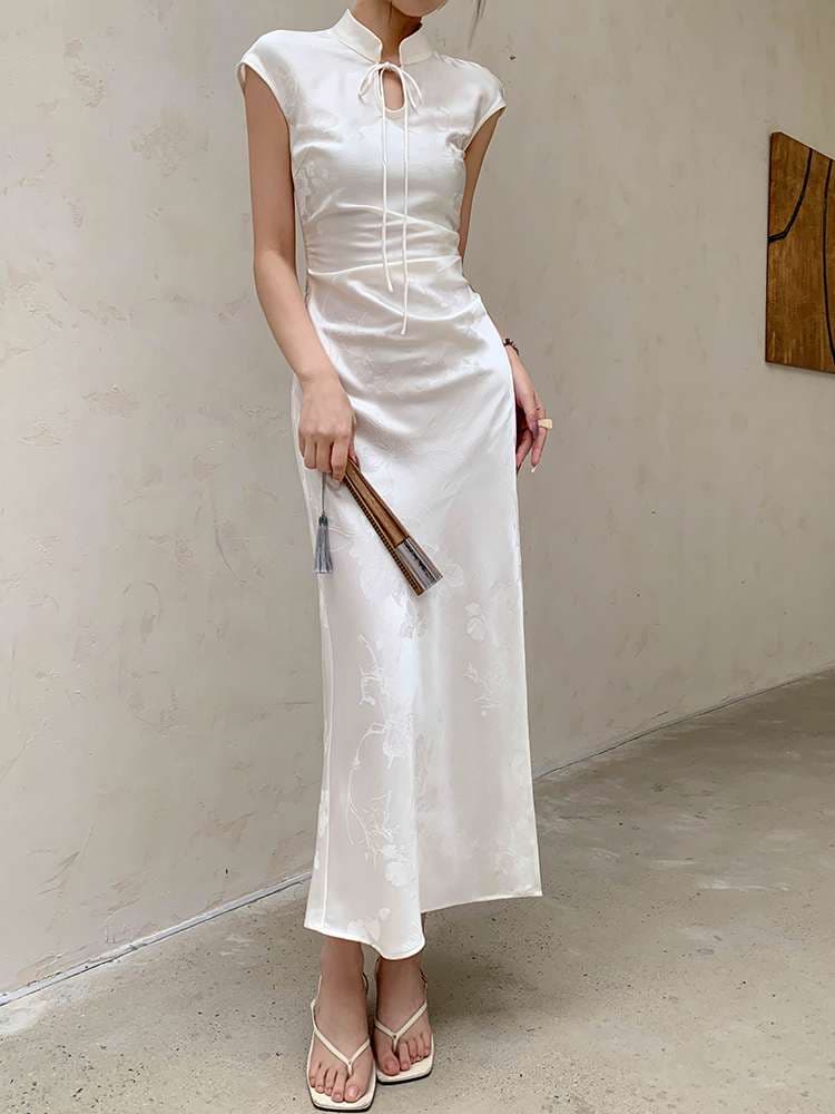 チャイナ服 スリット ホワイト ドレス