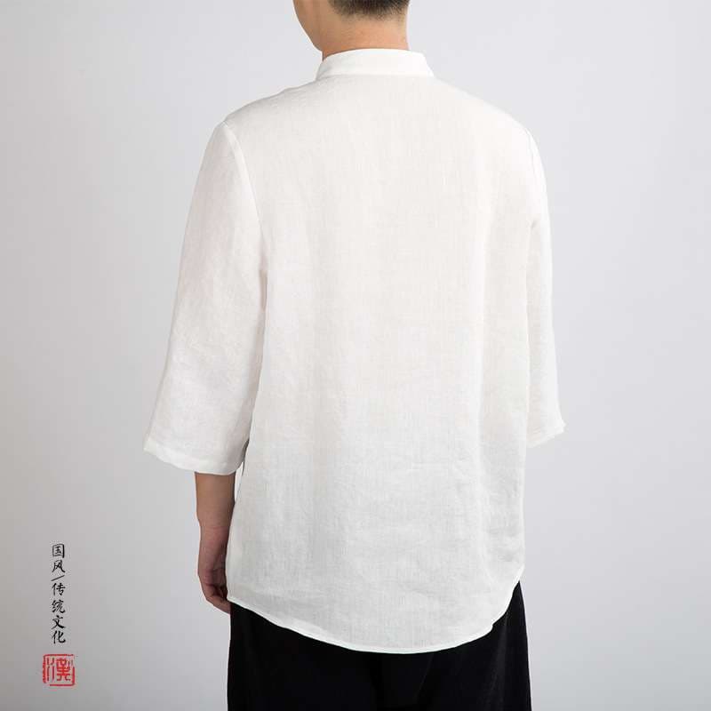 チャイナ服 リネンブレンド チャイナボタン シンプル シャツ