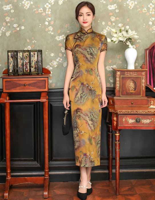 チャイナ服 シルク ロング チャイナドレス