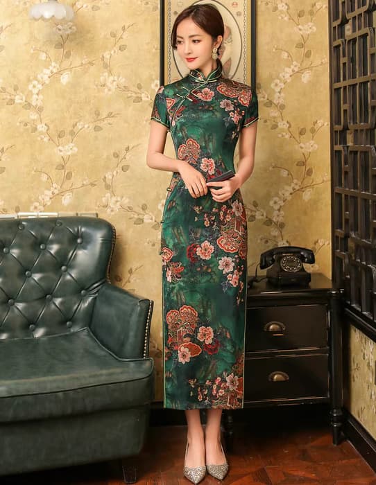 チャイナ服 シルク ロング チャイナドレス