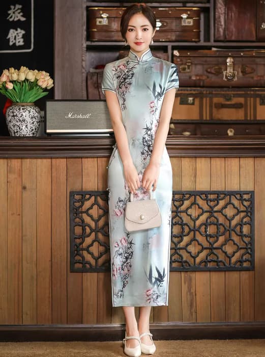 チャイナ服 シルク ロング チャイナドレス