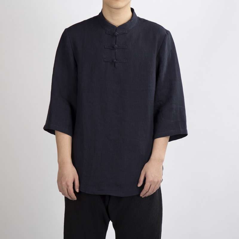 チャイナ服 リネンブレンド チャイナボタン シンプル シャツ