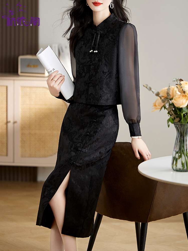 チャイナ服 ブラック レース セットアップ ドレス