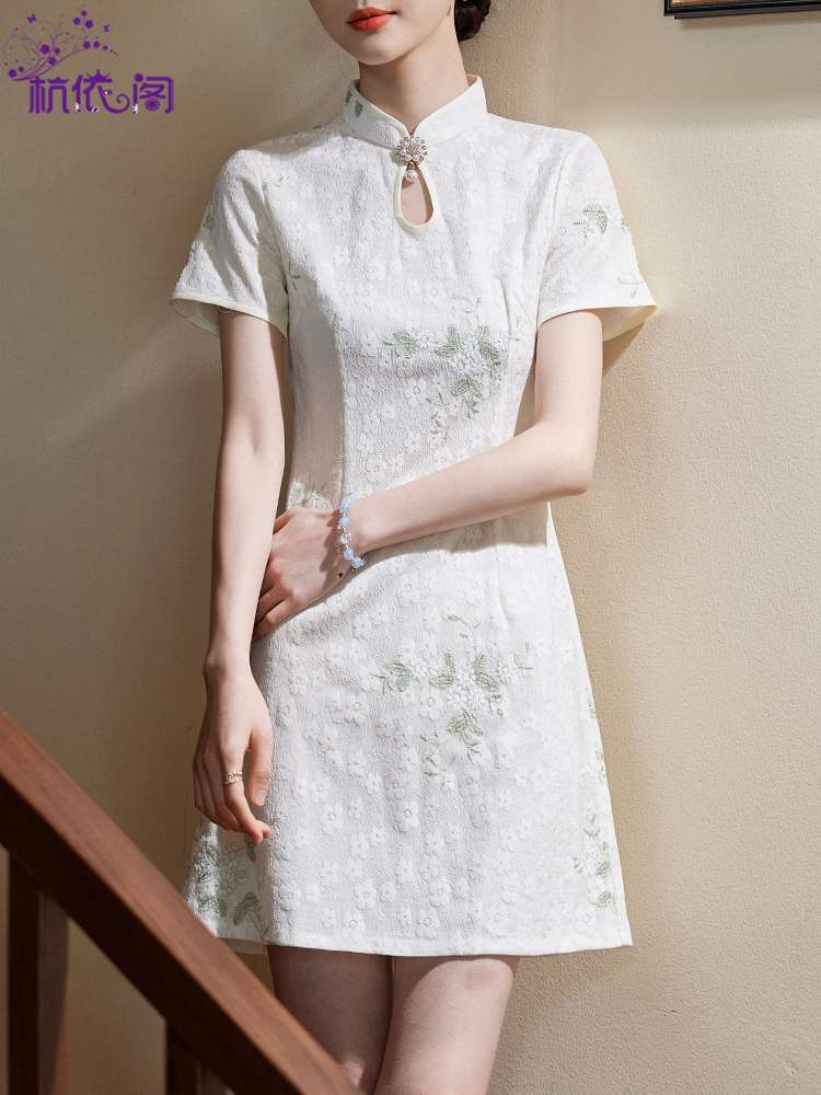 チャイナ服 ミニ ホワイト ドレス