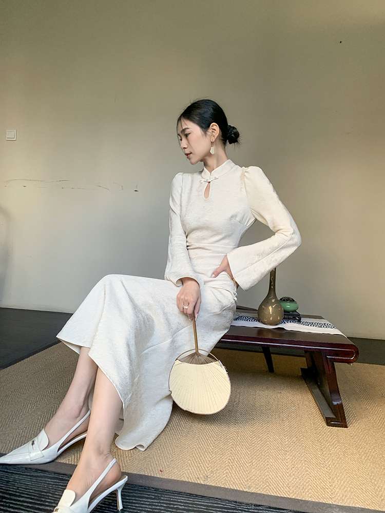 チャイナ服 長袖 フレア ドレス