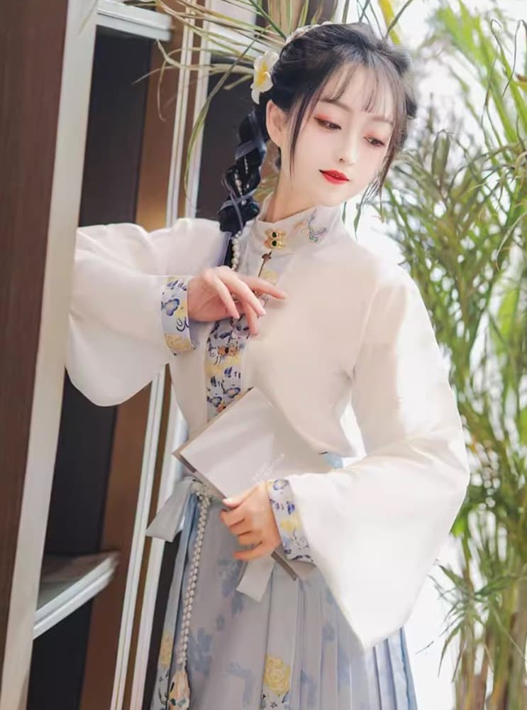 花柄刺繍入り立襟チャイナ風上下セット