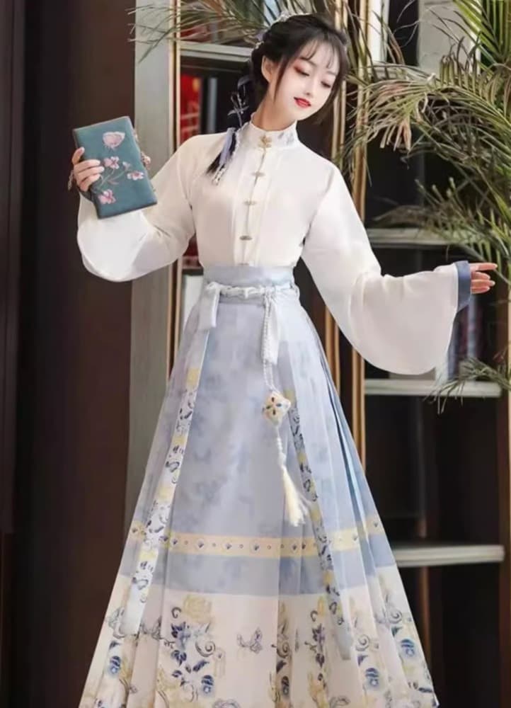 花柄刺繍入り立襟チャイナ風上下セット