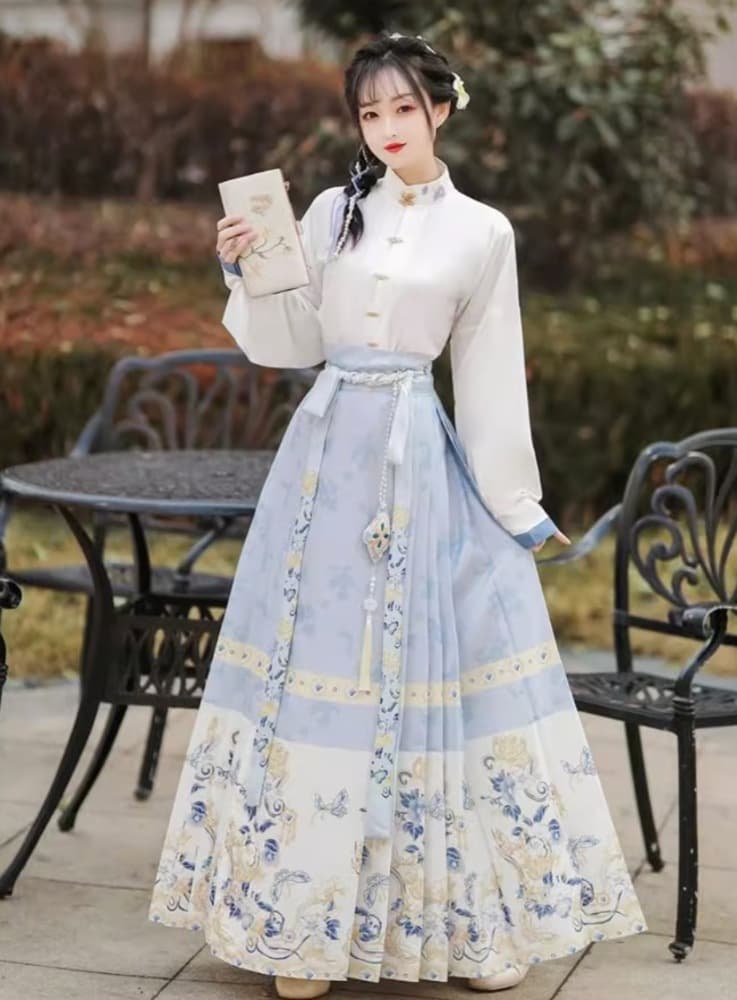 花柄刺繍入り立襟チャイナ風上下セット