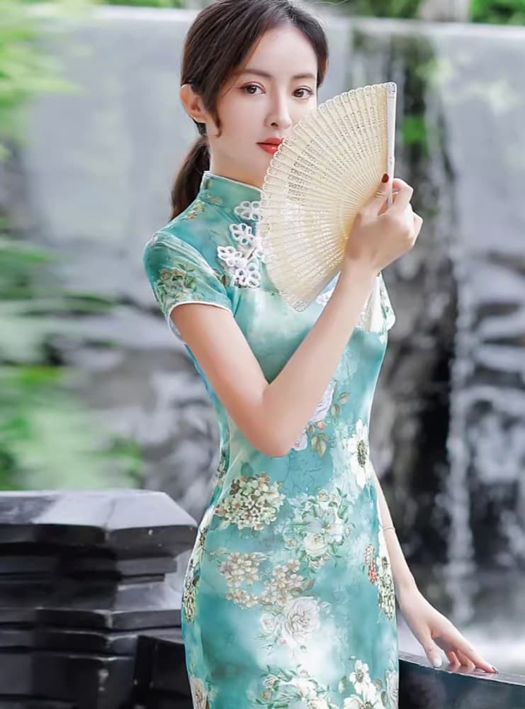 花柄刺繍入り立襟ロングチャイナ服ドレス