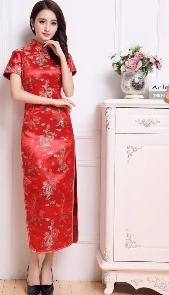 チャイナ服 ハーフスリーブロングチャイナドレス