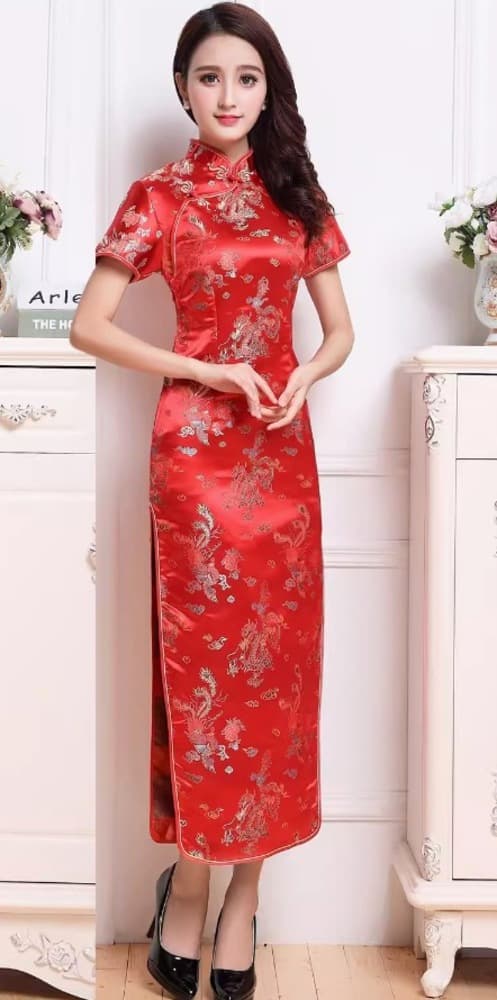 チャイナ服 ハーフスリーブロングチャイナドレス