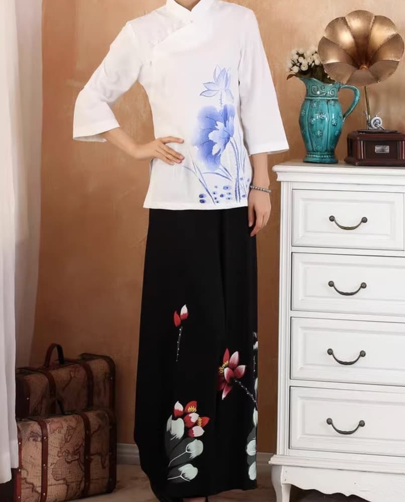 チャイナパンツ チャイナロータスパンツ 花柄